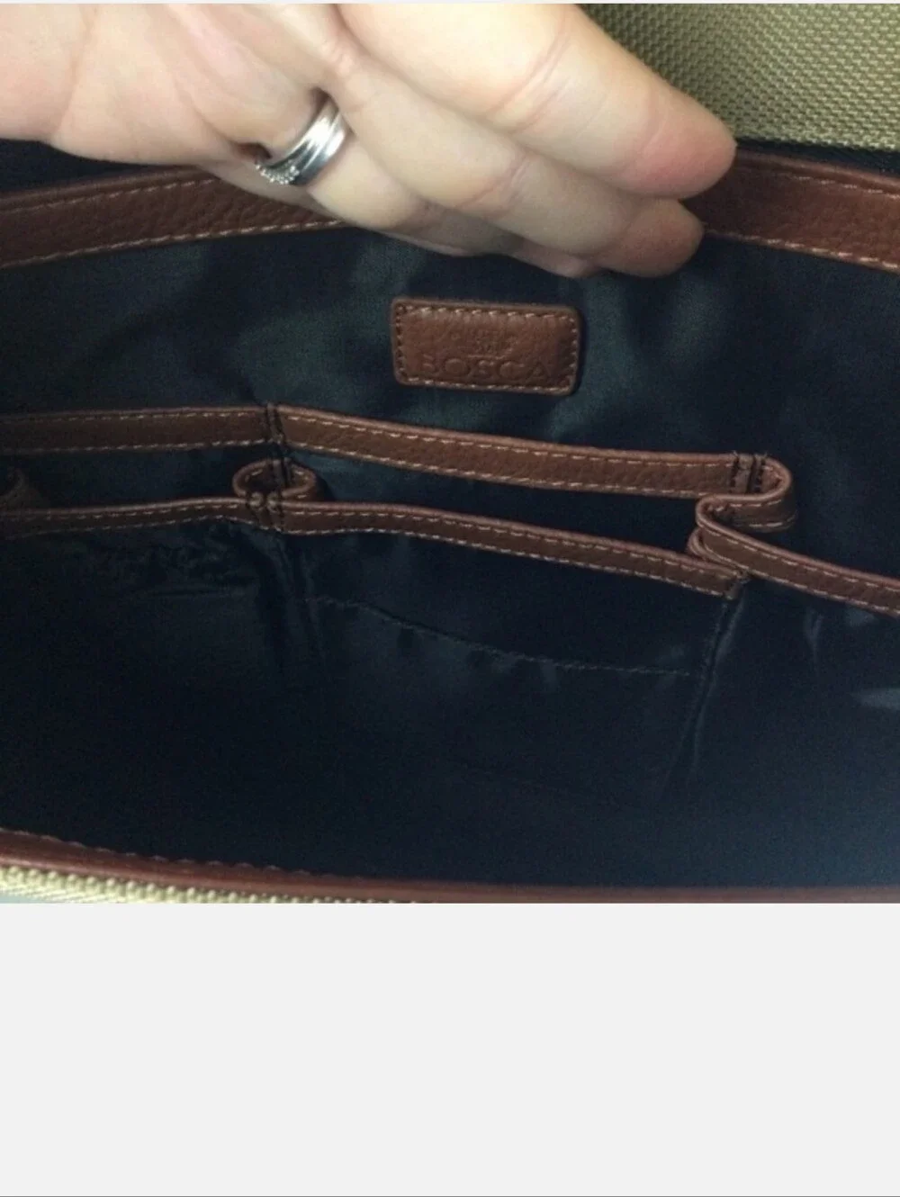 Bosca Leather & Canvas Flap Top Crossbody Messenger Briefcase